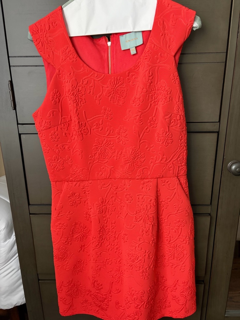 Orange Textured Floral Sheath Dress